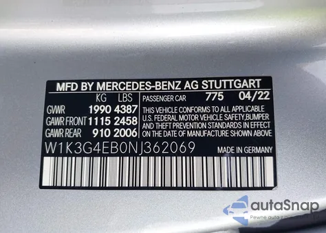 2022 Mercedes-Benz A 220 z USA, uszkodzony, nr VIN W1K3G4EB0NJ362069